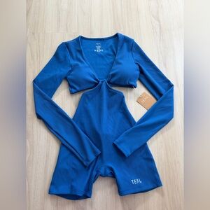 Active By Teal One Piece Bodysuit Blue Size Small Long Sleeve NWT athleisure